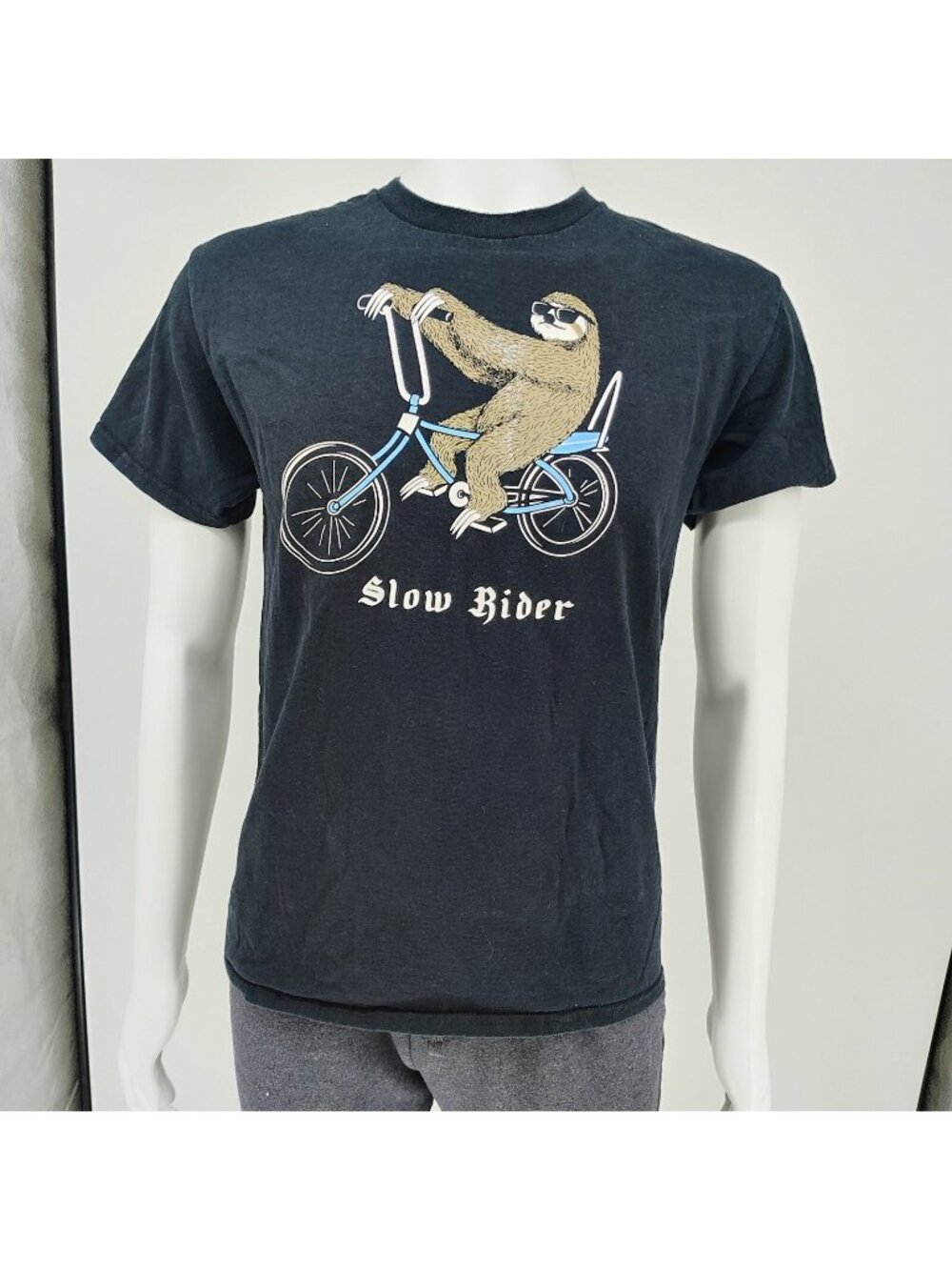 Riot Society Made in USA "Slow Rider" Sloth on Bicycle T-Shirt (Medium)